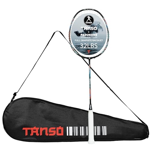 Image of TANSO Wraith Strung Badminton Racket (32 Lbs Tension, Recommended by Padukone School of Badminton, 77 Grams Ultra Light Weight Full Carbon Fiber with Premium Strings and Full Racquet Cover)