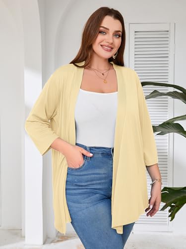 Image of AusLook Women's Plus Size Lightweight Open Front Cardigan 3 /4 Sleeve Cover Ups Shrugs Shawls and Wraps Kimono Jacket Coat