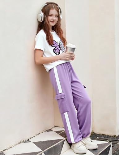 Image of Girls 2 Piece Outfit, Graphic Short Sleeve T-Shirt and Cargo Jogger Sweatpants Set, Ages 4-13