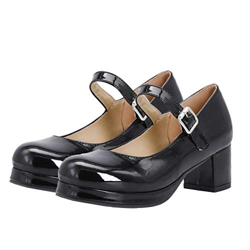 Bellirala Womens Lolita Shoes Patent Leather Mary Jane Platform Chunky Heeled Pumps
