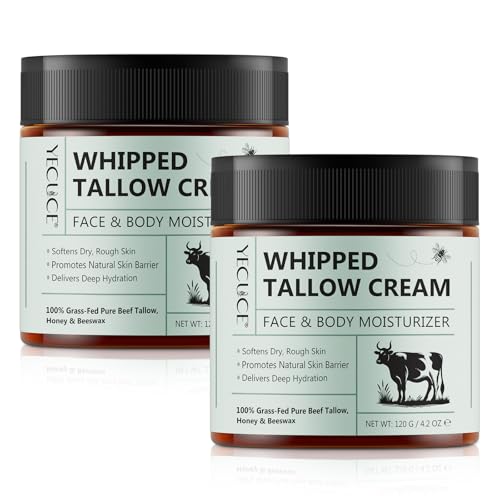 2PCS Beef Tallow Cream 120g, El sebo de vacuno alimentado con pasto con miel y cera de abejas hace que la piel suave e hidratante SkinCare Crema para la cara y el cuerpo