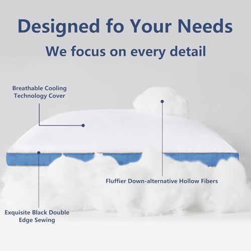 CozyLux Pillows Standard Size Set of 2, Soft Supportive 3D Down Alternative Bed Pillow for Sleeping 2 Pack Blue, Luxury Hotel Quality Gusseted Bedding Pillow for Back, Stomach or Side Sleepers 18x26