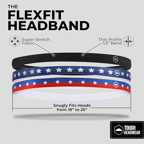 Image of Tough Headwear Thin Elastic Headbands - Sports Headbands for Women & Men - Mens Workout Headband - Running or Soccer Headband