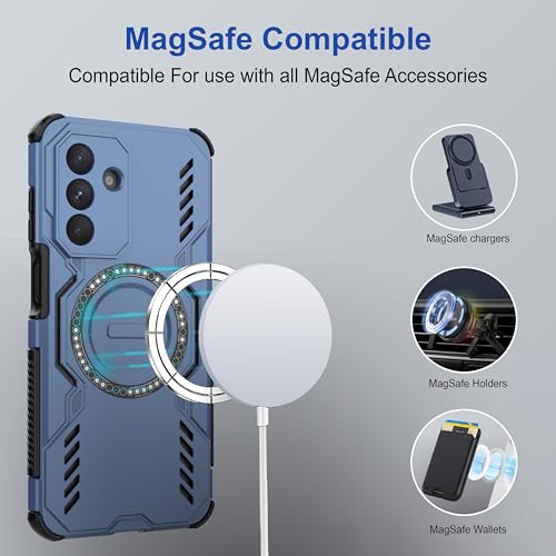Image of amazon basics Back Case Cover for Samsung Galaxy A26 5G | Magnetic Case with Built-in Metal Ring | Supports Mag-Safe Charger, Wallet & Car Mount | Shockproof Hybrid PC + TPU | Blue