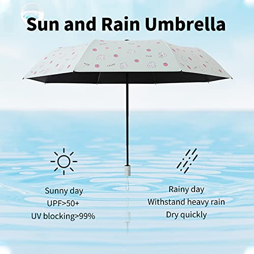 Kids Umbrella For Girls And Boys,Windproof Umbrella Compact Folding Travel Umbrella, Light Portable Car Umbrella For Rain, Folding Cute Cartoon Children Umbrella,Yellow Rabbit With Peach #TOP3