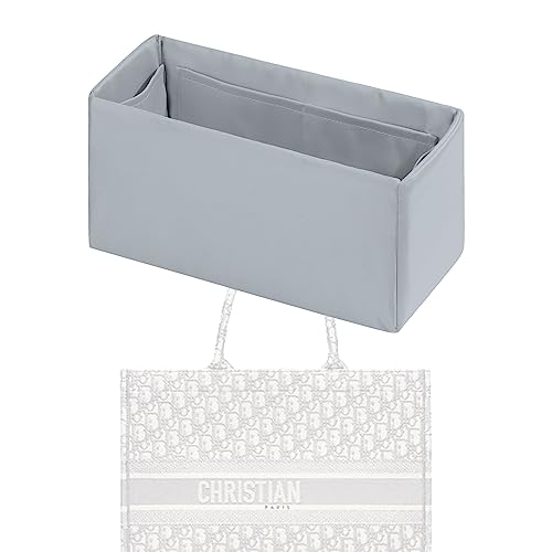 XYJG Bolsa organizadora sedosa para guardar a forma da bolsa Dior Booktote mini/pequena/média/grande, bolsa de mão de luxo leve e resistente (cinza pérola)