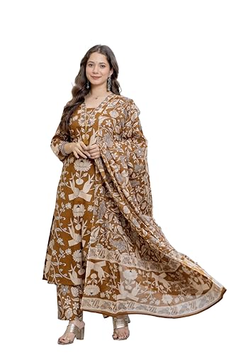 PARTHVI Women’s Cotton Printed Kurta Set with Pants & Dupatta | E...