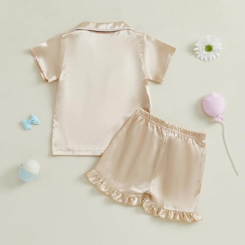 Kuriozud Toddler Baby Girl Summer Satin Pajamas Kids Summer Pjs Set Short Sleeve Button Down Nightwear Sleepwear 0-6T3