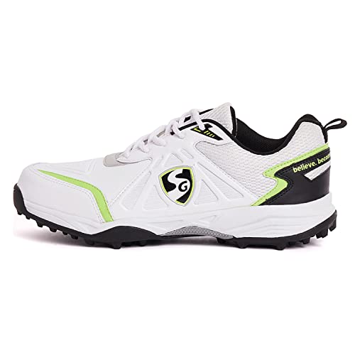 SG Scorer Rubber Spikes Cricket Shoes White/Black/Lime