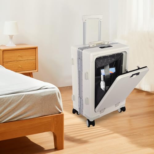 Travel Carry On Luggage, 14.17'' x 9.45'' x 22.05'' White Boarding Suitcase, Zipperless Aluminum Frame PC Hard Shell Suitcase with Waterproof Bag, USB Charging Port for Business Trips, Vacations2
