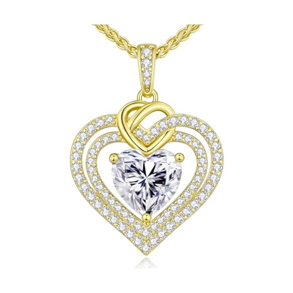 OOBEE Moissanite Heart Necklaces for Women, 1- 4 Carat Moissanite 925 Sterling Silver Gold Plating Fine Women Necklace，Ideal Anniversary Birthday Christmas Valentine Mothers Day Jewelry Gifts for Mom Wife Her Girlfriend