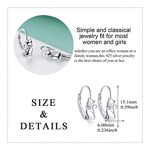 Cat Gifts Earrings Sterling Silver Cute Small Animal Cats Dangle Leverback Jewelry Gifts for women cat Lovers3