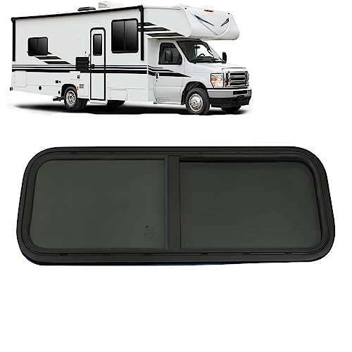 Ventana lateral de caravana, 90 x 30 cm, vidrio templado, ventana horizontal corredera para autocaravanas con pantalla, protección contra insectos para autocaravanas, remolques