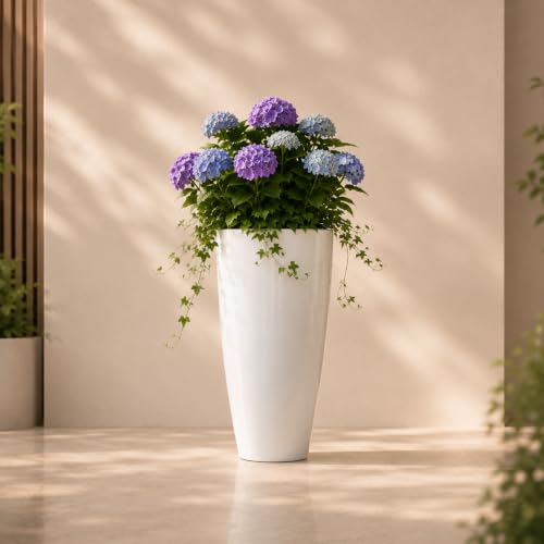 Image of Ocean Mart Plastic Tower Pot Plant 14 Inch | Large Flower Pot for Indoor & Outdoor Plants | Decorative Garden Planter | Lightweight & Durable | Pack of 1