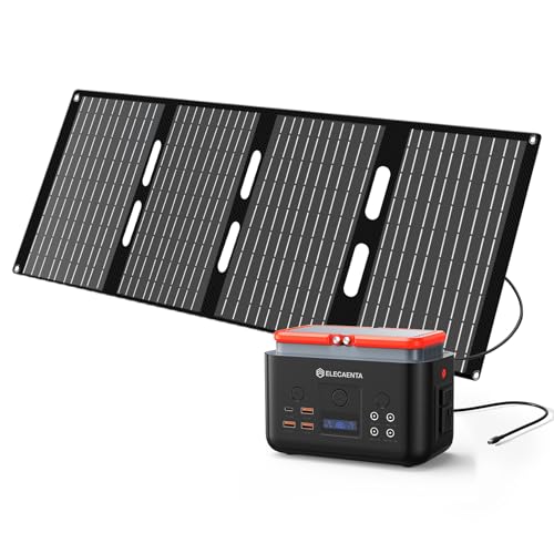 ELECAENTA Estación de Energía Portátil 200Wh con ETFE Cargador Solar Portátil 60W, Acumulador Portatil Energía LiFePO4 Batería de Reserva para Camping y Emergencia