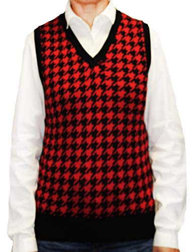 Blue Ocean Ladies Houndstooth Sweater Vest-X-Large Red