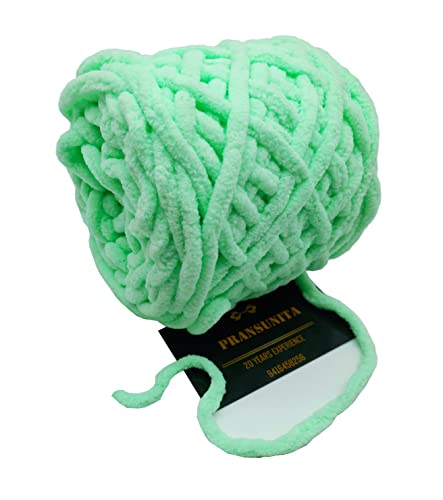 Image of Super Thick Fluffy Jumbo Polyester Baby Blanket Chenille Yarn For Knitting,Crochet&Home Decor Projects,Afghans,Throw Pillows,Cushions&Blankets.-100 Gms 6Mm Thickness Colour Neon Green