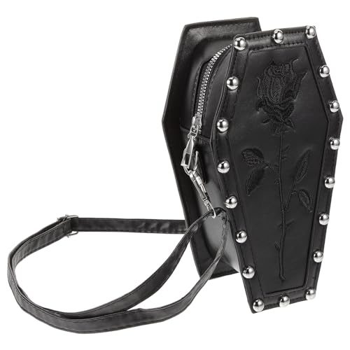 LUOZZY Gothic Crossbody Bag for Men Women Black Coffin Shaped Shoulder Bag Handbag Leather Purse