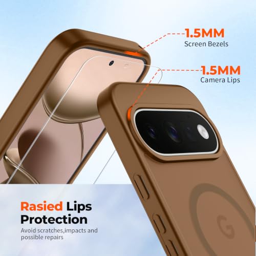 Image of SUPFINE Magnetic for Google Pixel 11 Pro XL Case - Brown | With Screen Protector,Translucent Matte,Built-in Magnets,Military Grade Drop Protection,Shockproof Phone Cover