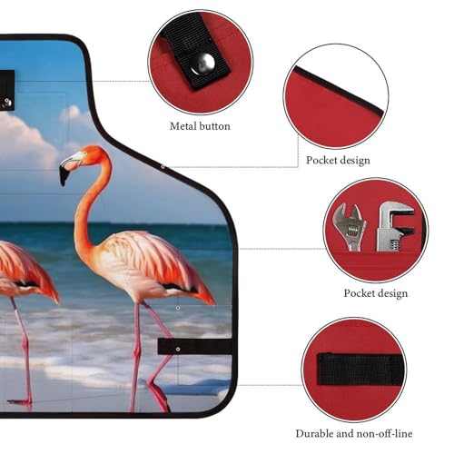 Delantal de trabajo ajustable con bolsillos y diseño flamingo miniatura 3