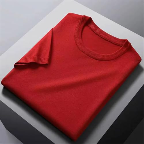 Mens Short Sleeve Pullover Sweater O-Neck Breathable Thin Solid Color Knitting Pullover Tops 6