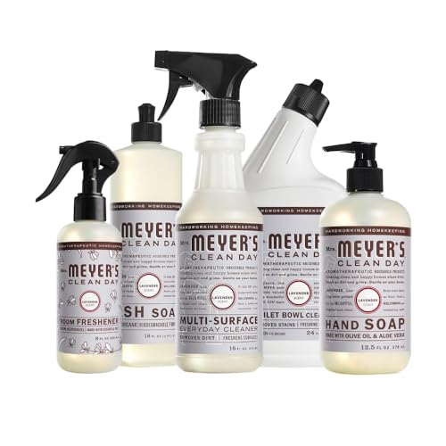 Image of Mrs. MEYER'S CLEAN DAY Variety, 1 Room Freshener, 8 OZ, 1 Liquid Hand Soap, 12.5 OZ, 1 Liquid Dish Soap, 16 FL OZ, 1 Multi-Surface Cleaner, 16 OZ, 1 Toilet Bowl Cleaner, 24 OZ, 1 CT (Lavender)