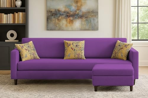 Image of Casaliving Premium Lifestyle Fabric 5 Seater L Shape Sofa Set 4 Seater Modern Sofa Set & Ottoman for Living Room (Purple Color)