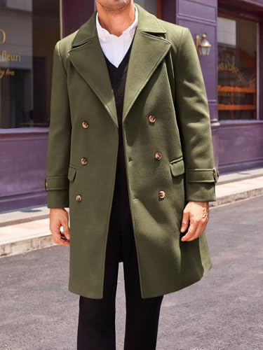 Runcati Mens Double Breasted Trench Coat Mid Long Jacket Notched Lapel Winter Chunky Warm Overcoat2