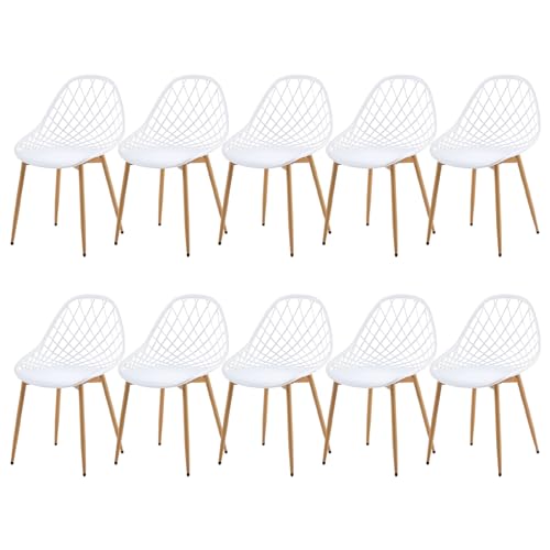 buybyroom Juego de 10 sillas de jardín, Muebles de terraza, sillas de jardín, Asiento de Polipropileno, Patas de Metal, Deslizadores de Suelo Regulables, Capacidad de Carga 120 kg, Color Blanco