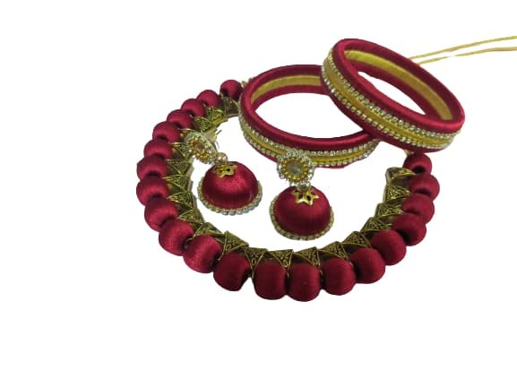 AVANI COLLECTION Patch Worked Set with Choker Silk Thread Necklace, Bangles, and Earrings - Jewelry Set for Women and Girls