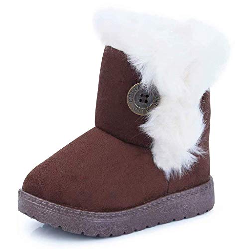 Gaatpot Zapatos Invierno Niña Niño Botas de Nieve Forradas Zapatillas Botón Botines Planas para Unisex Niños Marrón 25 EU = 26 CN