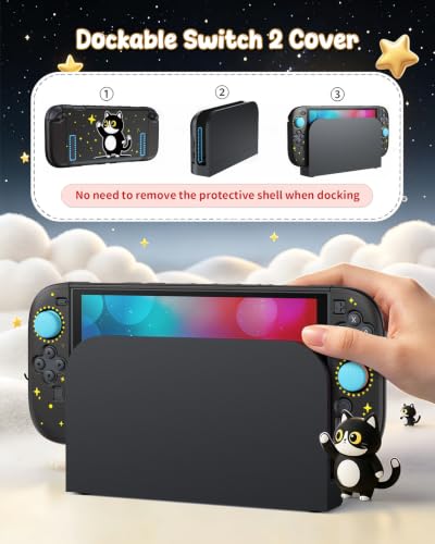 Image of Switch 2 Cute Case,FYOUNG Dockable Cute Cat Hard Shell Cover for Nintendo 2 | Full Protection Accessories for Nintendo Switch 2 with Tempered Glass, PC Hard Case Anti-scratch Shockproof