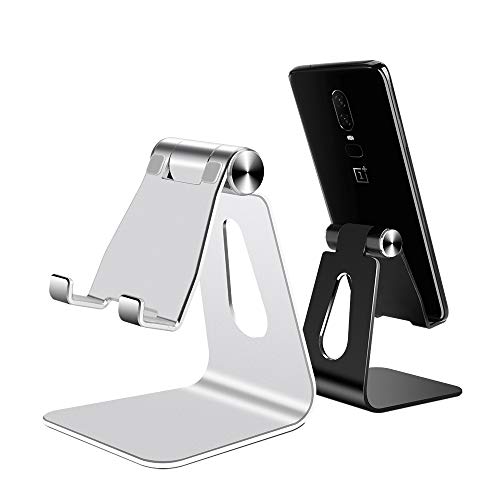 WEYO 2er Pack Handy Ständer, Multi-Winkel Handy Halterung, Aluminium Stabil Phone Tablet Halter Ständer für E-Reader und iPhone Huawei Google Nexus Samsung Galaxy Android Smartphones, Silber + Schwarz