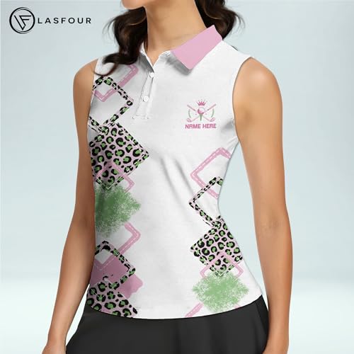 Personalized Sleeveless Funny Golf Shirts for Women, Flamingo Golf Shirts for Ladies, Custom Women's Golf Shirt2
