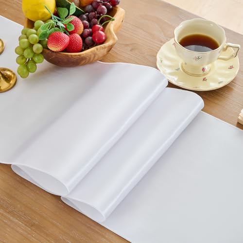 Set of 5 Satin Table Runners 12x108 inch Table Runner for Party Wedding Reception Banquet Decoration Bright Fabric Spring Party Chair Sashes (White)