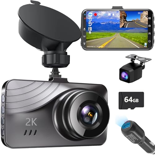 Dual Dash Camera for Cars, 3” LCD Display Dashboard Camera with 170°Wide Angle and 2K FHD Dash Cam Front and Rear, G-Sensor, Super Night Vision, Parking Monitor, WDR, Loop Recording