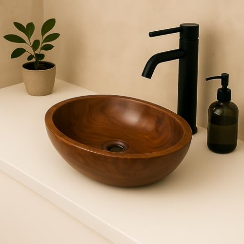 Lendo Online Lavabo en teck ovale 30x25 / 40x30 / 60x40 cm – Vasque à poser en bois pour salle de bain ou WC – Surface lisse – Produit naturel – Vasque...