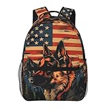 Ti Caldi Mochila de pastor alemão com bandeira americana para mulheres, homens, adolescentes, meninos, escola, laptop, faculdade, patriótico, para presentes, viagens, caminhadas, trabalho, acampamento