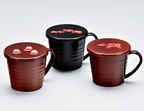 会津漆器 フタ付マグカップ (溜内アイボリー 赤べこ・春慶内朱 起き上り小法師・春慶 赤べこ)3客セット