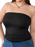 WDIRARA Women's Plus Size Strapless Ruched Crop Tube Tops Summer Slim Fit Sleeveless Bandeau Top Black 3XL