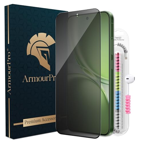 Image of ArmourPro Privacy Tempered Glass for Vivo X300 FE, Anti Spy Anti Peeping Screen Protector, Edge-to-Edge Full Coverage, 9H Hardness with Cable Protector | Black