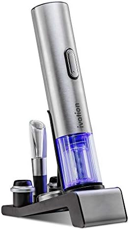 Ivation 6-in-1 Wine Gift Set – Wine Lover’s Dream Includes Stainless Steel Electric Wine Bottle Opener, Electric Vacuum Wine Preserver, 2 Dated Cork Stoppers, Bonus Foil Cutter & Charging Base