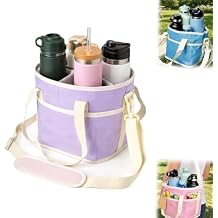 Family Size 4 Compartment Drink Bag, Insulated Multiple Tumbler Holder Caddy with Adjustable Strap, No-Spill Reusable Beverage Carrier for Hiking, Walking, Sports, Family Outings & Daily