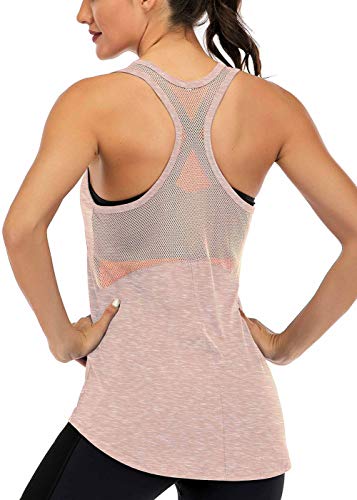 ICTIVE Workout Tank Tops for Women Sleeveless Yoga Tops for Women Mesh Racerback Tank Tops Muscle Tank Workout Tops for Women Backless Running Tank Tops Activewear Gym Tops Apricot S