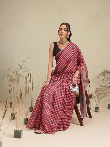Image of Amazon Brand - Anarva Women's Kalamkari Saree With Blouse Piece