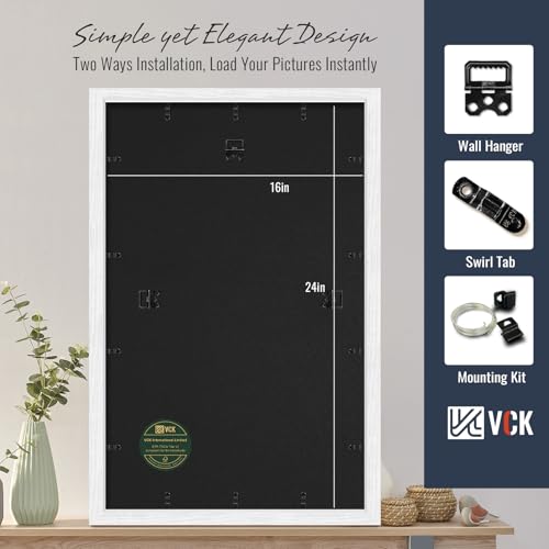 Image of VCK 16x24 Picture Frame 5 Pack, White Exclusive Wood, 12x18 Mat, for Print