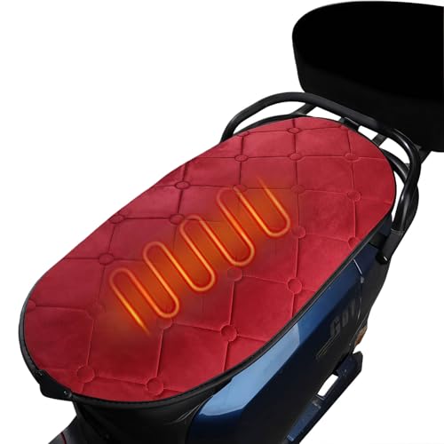 SHAIRMB Cuscino per Sella, Cuscino per Sella Riscaldabile per Bicicletta/Moto Elettrica, Cuscino Riscaldabile per Scooter, Stabilità A Risparmio Energetico, 7w, per Moto, Quad,Rosso,Motorcycles