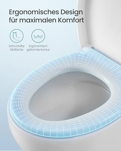SONGMICS Toilettendeckel, O-Form, WC-Sitz mit Absenkautomatik, Griff, Toilettensitz abnehmbar, Klodeckel einfache Montage, WC-Deckel PP-Kunststoff, bis 300 kg belastbar, weiß BTL001WZ01