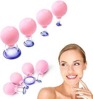 4 Pcs Facial Glass Cupping Set - Vacuum Suction Cupping Cups, 4 Colors to Select, Perfect For Cupping Massage, Lymphatic Drainage, Anti Aging Beauty Tool, For Face, Neck and Whole body (Pink)
