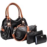 molshine 4pcs Fashion Vegan Leather Handbags Set, Tote Bag, Shoulder Bag,Top Handle, Card Purse for Women Girl Lady HB013 (Black)